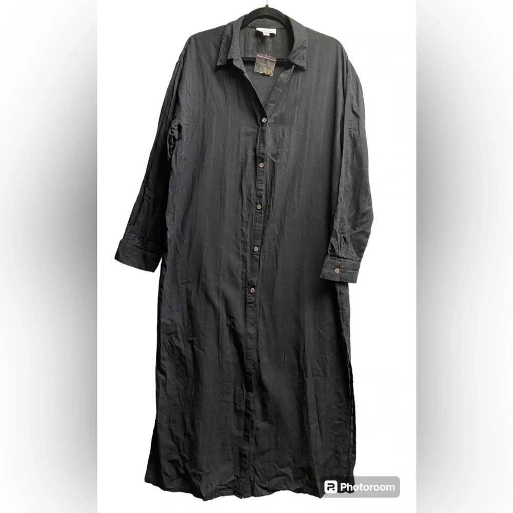 Topshop Oversized Cotton Long Sleeve Button Up Maxi Shirt Dress Black Sz S